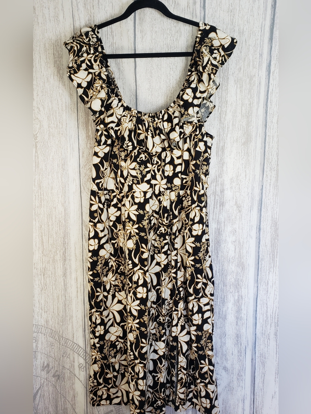 Ava & Viv Women's Ruffle Midi Empire Waist Dress Size 1X 18 Linen Rayon Blend
